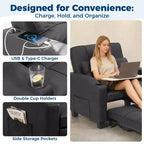 3-in-1 USB-Massage Convertible Sofa Bed, 110-180 Recliner, Cup Holders, Side Pockets, 380 lbs, 4-Step FlipDorm & Guest Ready
