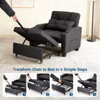 3-in-1 USB-Massage Convertible Sofa Bed, 110-180 Recliner, Cup Holders, Side Pockets, 380 lbs, 4-Step FlipDorm & Guest Ready