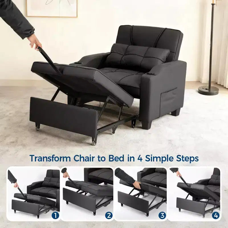 3-in-1 USB-Massage Convertible Sofa Bed, 110-180 Recliner, Cup Holders, Side Pockets, 380 lbs, 4-Step FlipDorm & Guest Ready