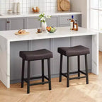 Counter Height Bar Stools Set of 2,PU Leather Barstools with Heavy Duty Metal Legs, Thick Saddle Seats Breakfast Stools