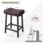 Counter Height Bar Stools Set of 2,PU Leather Barstools with Heavy Duty Metal Legs, Thick Saddle Seats Breakfast Stools