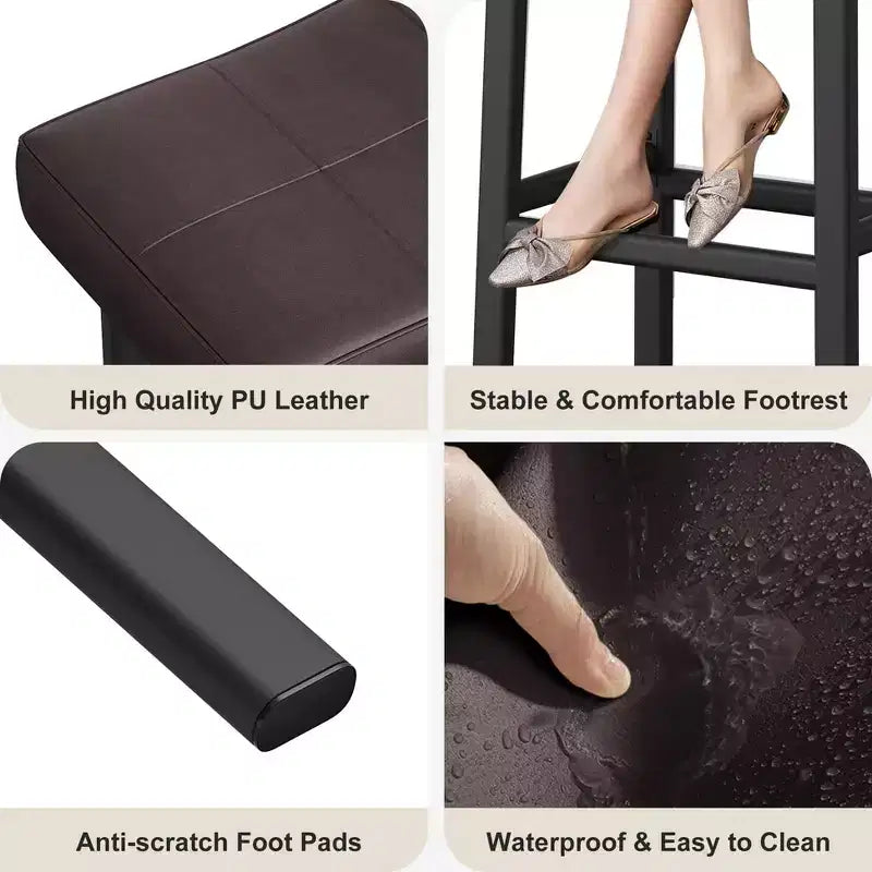 Counter Height Bar Stools Set of 2,PU Leather Barstools with Heavy Duty Metal Legs, Thick Saddle Seats Breakfast Stools