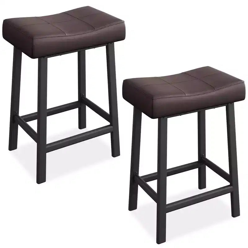 Counter Height Bar Stools Set of 2,PU Leather Barstools with Heavy Duty Metal Legs, Thick Saddle Seats Breakfast Stools