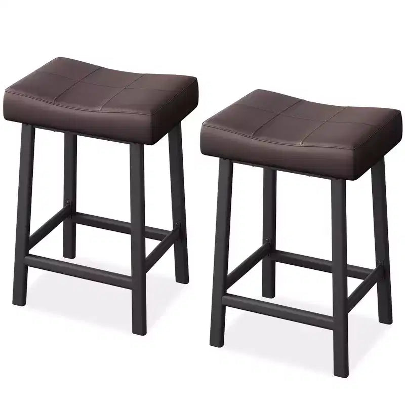 Counter Height Bar Stools Set of 2,PU Leather Barstools with Heavy Duty Metal Legs, Thick Saddle Seats Breakfast Stools