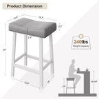 Counter Height Bar Stools Set of 2,PU Leather Barstools with Heavy Duty Metal Legs, Thick Saddle Seats Breakfast Stools