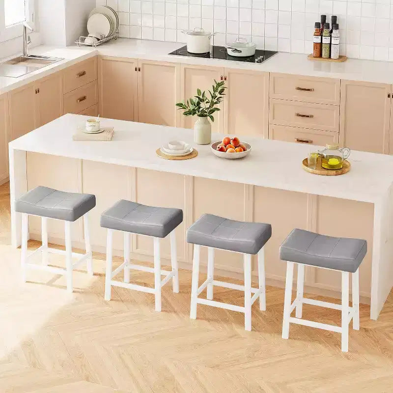 Counter Height Bar Stools Set of 2,PU Leather Barstools with Heavy Duty Metal Legs, Thick Saddle Seats Breakfast Stools