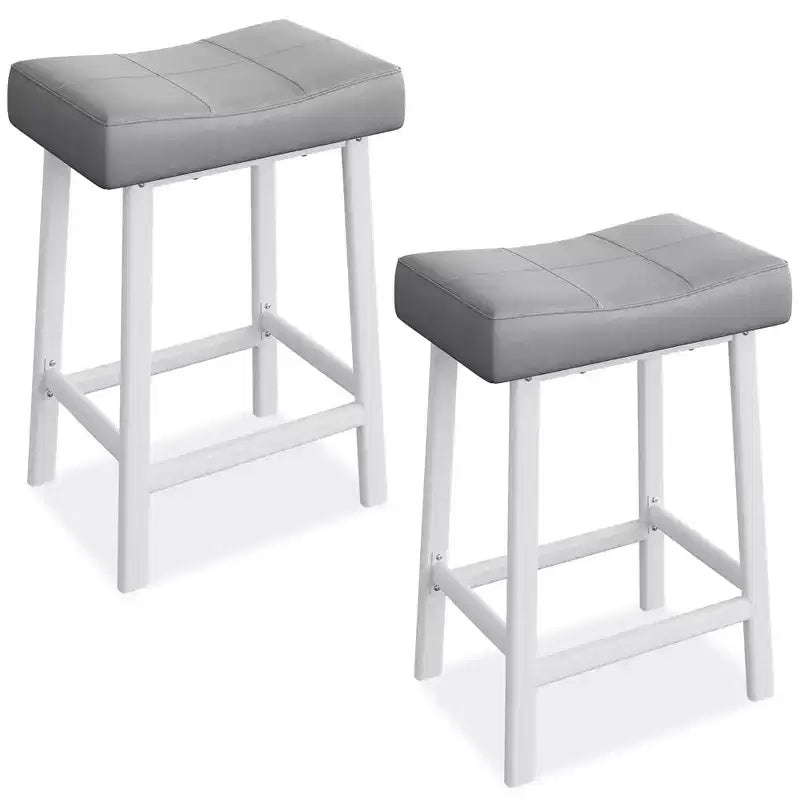 Counter Height Bar Stools Set of 2,PU Leather Barstools with Heavy Duty Metal Legs, Thick Saddle Seats Breakfast Stools