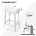 Counter Height Bar Stools Set of 2,PU Leather Barstools with Heavy Duty Metal Legs, Thick Saddle Seats Breakfast Stools