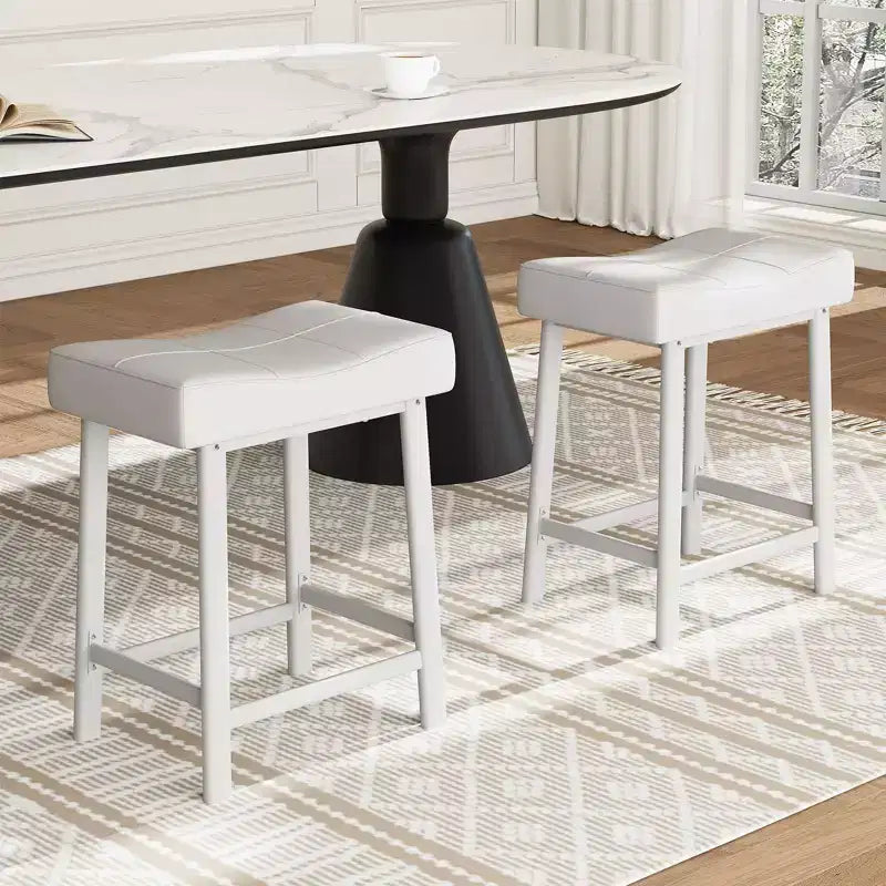 Counter Height Bar Stools Set of 2,PU Leather Barstools with Heavy Duty Metal Legs, Thick Saddle Seats Breakfast Stools