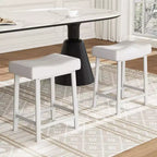 Counter Height Bar Stools Set of 2,PU Leather Barstools with Heavy Duty Metal Legs, Thick Saddle Seats Breakfast Stools