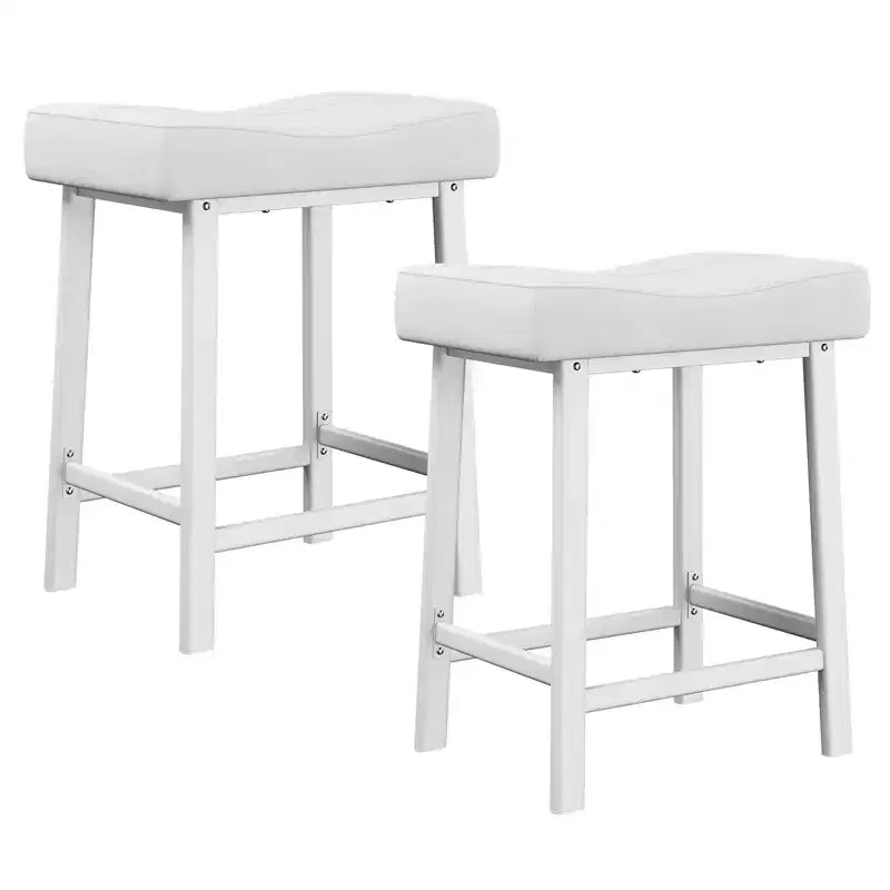 Counter Height Bar Stools Set of 2,PU Leather Barstools with Heavy Duty Metal Legs, Thick Saddle Seats Breakfast Stools