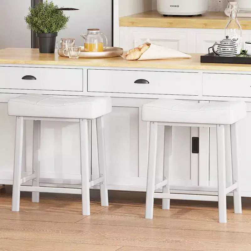 Counter Height Bar Stools Set of 2,PU Leather Barstools with Heavy Duty Metal Legs, Thick Saddle Seats Breakfast Stools