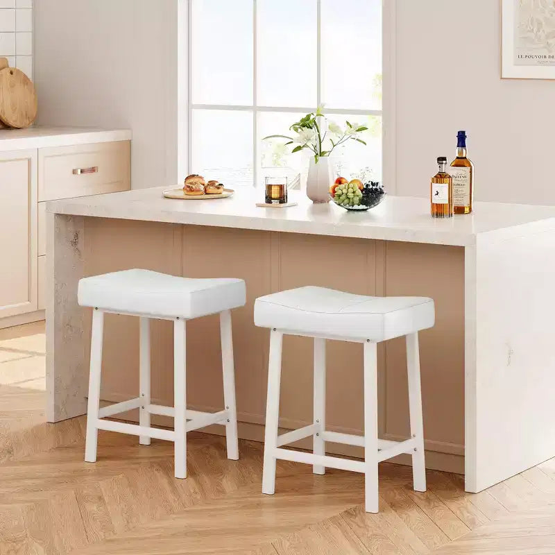 Counter Height Bar Stools Set of 2,PU Leather Barstools with Heavy Duty Metal Legs, Thick Saddle Seats Breakfast Stools