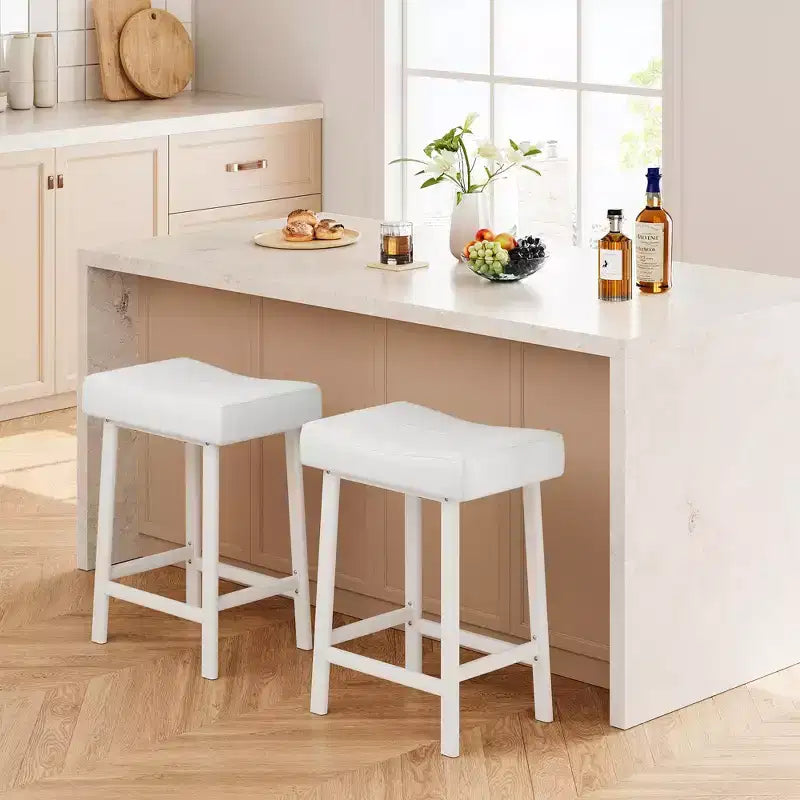 Counter Height Bar Stools Set of 2,PU Leather Barstools with Heavy Duty Metal Legs, Thick Saddle Seats Breakfast Stools