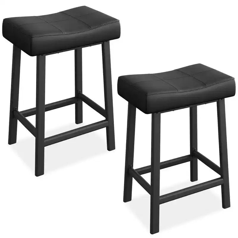 Counter Height Bar Stools Set of 2,PU Leather Barstools with Heavy Duty Metal Legs, Thick Saddle Seats Breakfast Stools