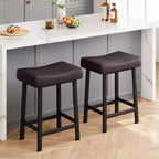 Counter Height Bar Stools Set of 2,PU Leather Barstools with Heavy Duty Metal Legs, Thick Saddle Seats Breakfast Stools