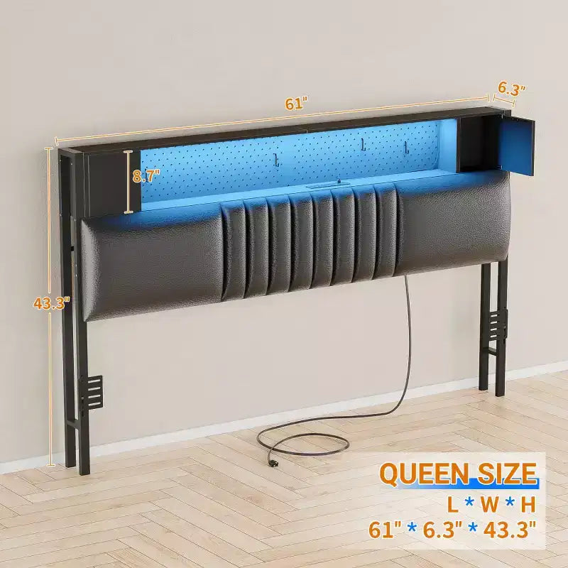 Besiost Storage Headboard with Charging Station and LED Light