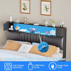 Besiost Storage Headboard with Charging Station and LED Light