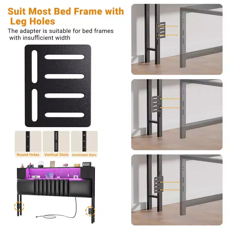 Besiost Storage Headboard with Charging Station and LED Light