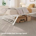 Stand Up Trundle Day Bed, Pop Up Trundle, Twin Trundle Bed Frame Only, Metal Slats Support with Lockable Casters, Noise-Free Design, White