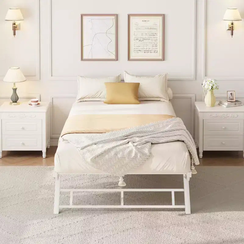 Stand Up Trundle Day Bed, Pop Up Trundle, Twin Trundle Bed Frame Only, Metal Slats Support with Lockable Casters, Noise-Free Design, White