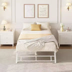 Stand Up Trundle Day Bed, Pop Up Trundle, Twin Trundle Bed Frame Only, Metal Slats Support with Lockable Casters, Noise-Free Design, White