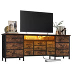 COZONY 70 Black Dresser with 13 Fabric Drawers & LED Lights, Wide TV Stand Chest with Metal Frame for Bedroom & Living Room