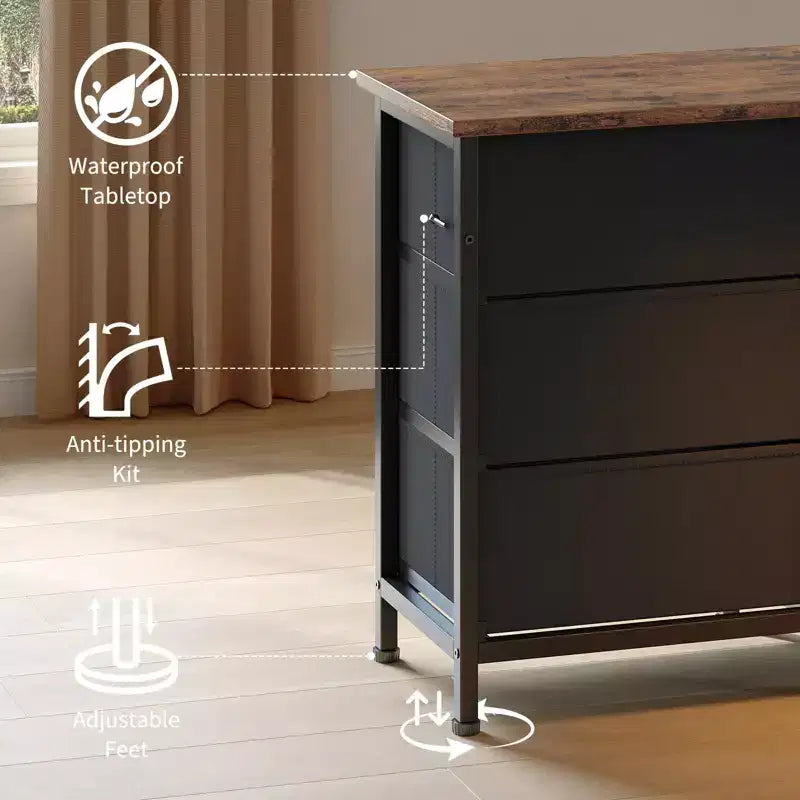 COZONY 70 Black Dresser with 13 Fabric Drawers & LED Lights, Wide TV Stand Chest with Metal Frame for Bedroom & Living Room