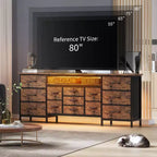 COZONY 70 Black Dresser with 13 Fabric Drawers & LED Lights, Wide TV Stand Chest with Metal Frame for Bedroom & Living Room