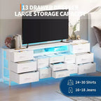 COZONY 70 Black Dresser with 13 Fabric Drawers & LED Lights, Wide TV Stand Chest with Metal Frame for Bedroom & Living Room