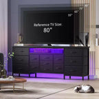 COZONY 70 Black Dresser with 13 Fabric Drawers & LED Lights, Wide TV Stand Chest with Metal Frame for Bedroom & Living Room