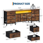 COZONY 70 Black Dresser with 13 Fabric Drawers & LED Lights, Wide TV Stand Chest with Metal Frame for Bedroom & Living Room
