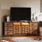 COZONY 70 Black Dresser with 13 Fabric Drawers & LED Lights, Wide TV Stand Chest with Metal Frame for Bedroom & Living Room