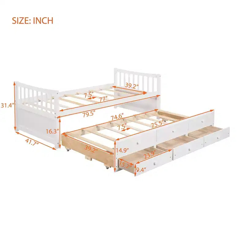 Polibi Full & Twin Daybed with Trundle and Storage Drawers