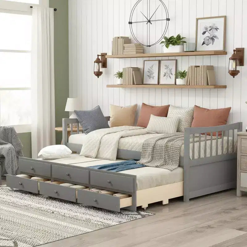 Polibi Full & Twin Daybed with Trundle and Storage Drawers