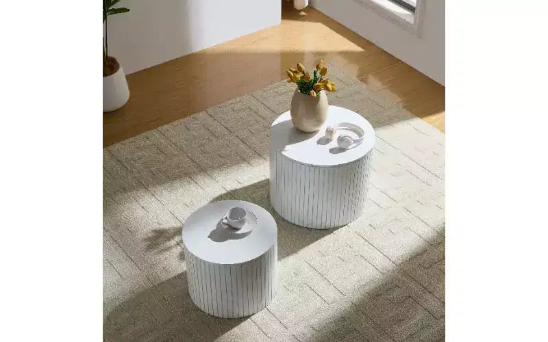 TUYOHW Modern 2-Piece Nesting Side Table Set, Waterproof Round Small Coffee Tables, No-Assembly End Tables for Living Room, Bedroom Nightstand