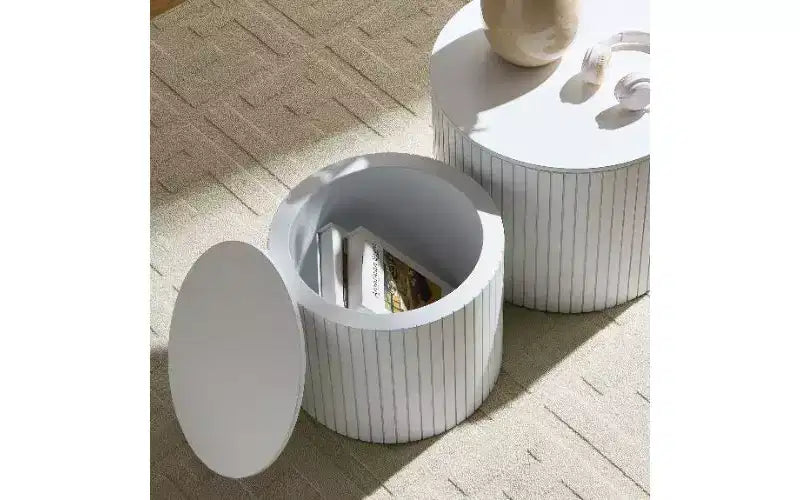 TUYOHW Modern 2-Piece Nesting Side Table Set, Waterproof Round Small Coffee Tables, No-Assembly End Tables for Living Room, Bedroom Nightstand