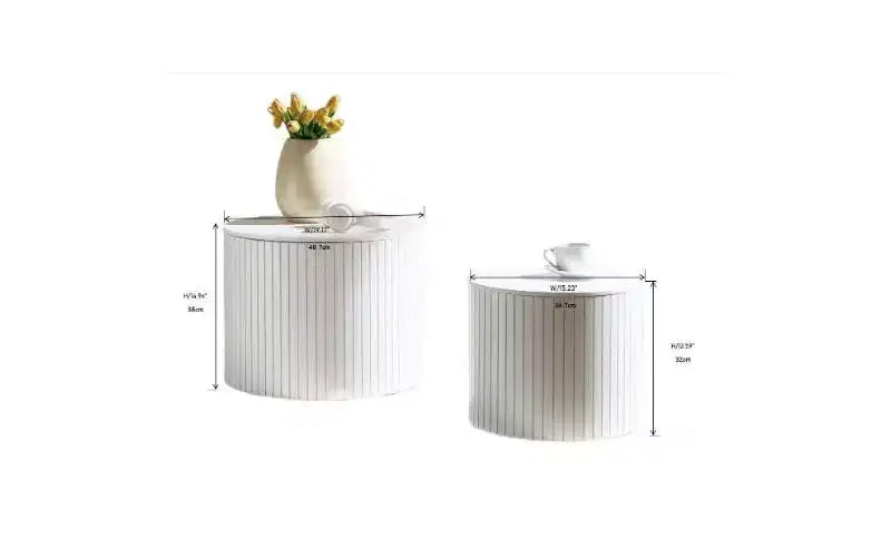 TUYOHW Modern 2-Piece Nesting Side Table Set, Waterproof Round Small Coffee Tables, No-Assembly End Tables for Living Room, Bedroom Nightstand