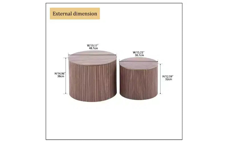 TUYOHW Modern 2-Piece Nesting Side Table Set, Waterproof Round Small Coffee Tables, No-Assembly End Tables for Living Room, Bedroom Nightstand