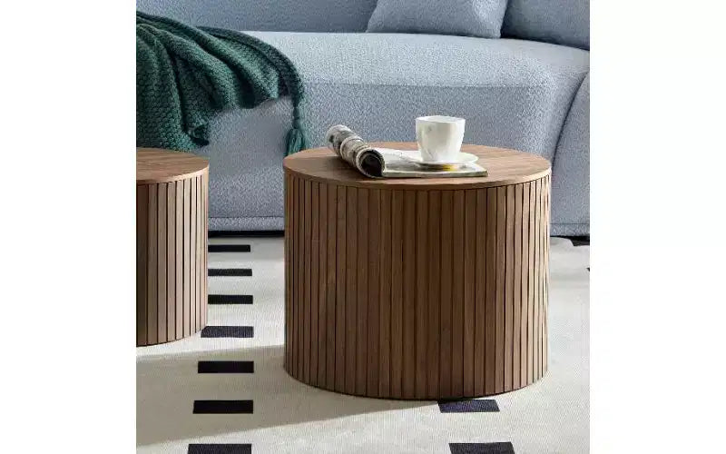 TUYOHW Modern 2-Piece Nesting Side Table Set, Waterproof Round Small Coffee Tables, No-Assembly End Tables for Living Room, Bedroom Nightstand