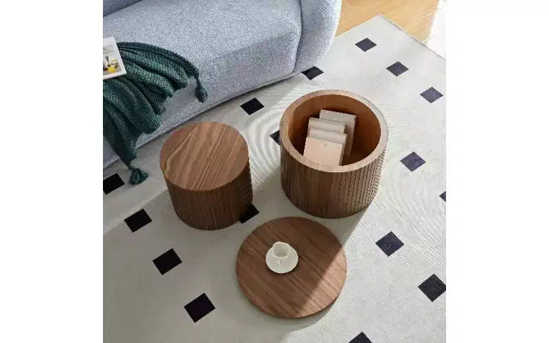 TUYOHW Modern 2-Piece Nesting Side Table Set, Waterproof Round Small Coffee Tables, No-Assembly End Tables for Living Room, Bedroom Nightstand