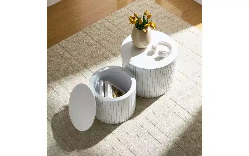 TUYOHW Modern 2-Piece Nesting Side Table Set, Waterproof Round Small Coffee Tables, No-Assembly End Tables for Living Room, Bedroom Nightstand