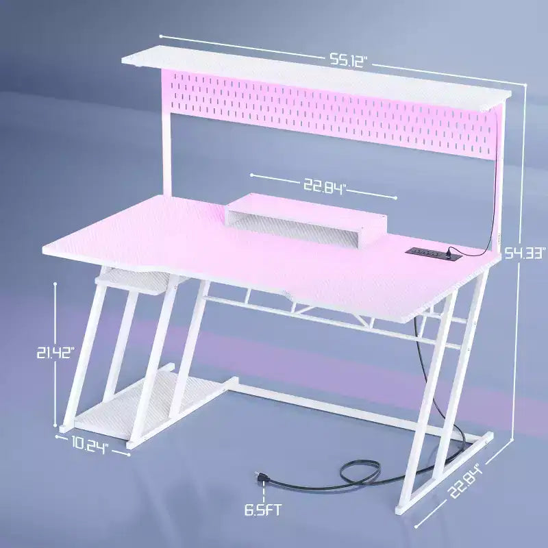 Besiost Gaming Desk with Charging Station, Computer Desk with Hutch and Pegboard