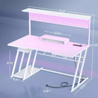 Besiost Gaming Desk with Charging Station, Computer Desk with Hutch and Pegboard
