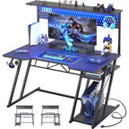 Besiost Gaming Desk with Charging Station, Computer Desk with Hutch and Pegboard