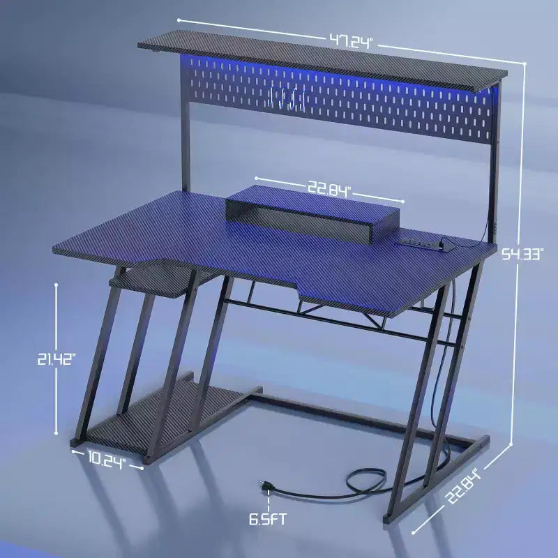 Besiost Gaming Desk with Charging Station, Computer Desk with Hutch and Pegboard