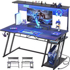 Besiost Gaming Desk with Charging Station, Computer Desk with Hutch and Pegboard
