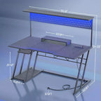 Besiost Gaming Desk with Charging Station, Computer Desk with Hutch and Pegboard