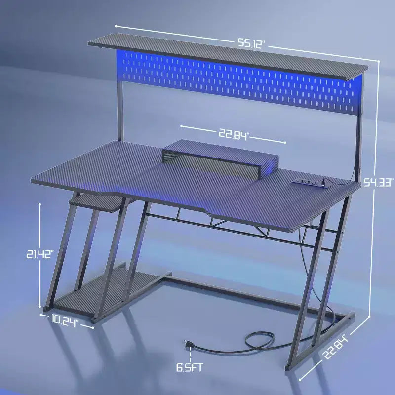 Besiost Gaming Desk with Charging Station, Computer Desk with Hutch and Pegboard