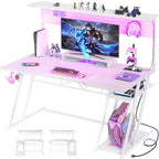Besiost Gaming Desk with Charging Station, Computer Desk with Hutch and Pegboard